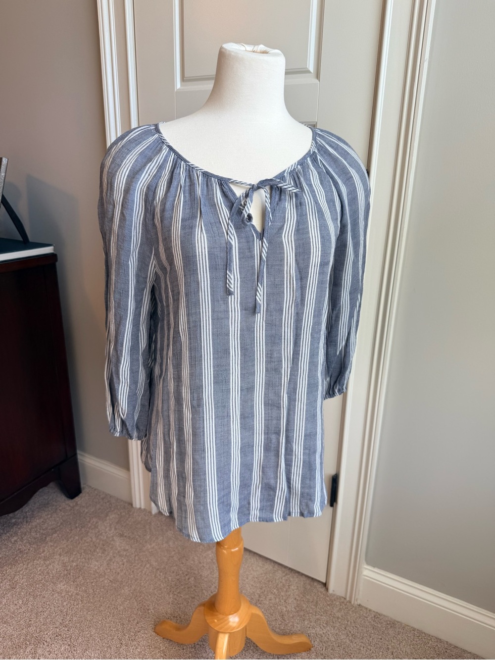 Como Blu Striped Blue & White Tie-Neck Tunic Top - Women